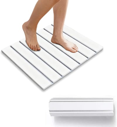 Famanu – Antislip absorberende badmat van steen - antislip snel drogende badmat van diatomeeënaarde - opvouwbare antislip - geschikt voor badkamer - keuken en slaapkamer (Wit - M)