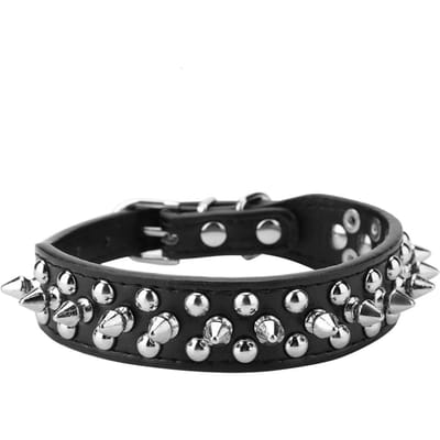 Huisdier Verstelbaar PU Leer Studded Spiked Gesp Kat Puppy Hond Halsband Klinknagel Riem Zwart S black