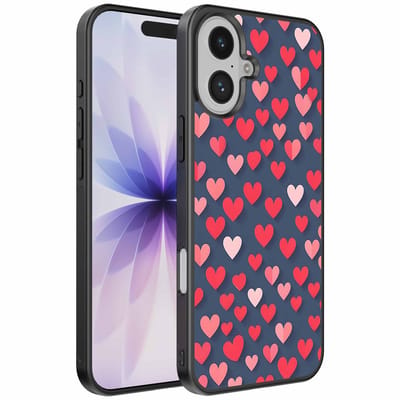 Geschikt voor iPhone 17 Telefoonhoesje met Roze en Rode Hartjes Opdruk - TPU Backcover Case With Rosé and Red Heart Design - Smartphonica geschikt voor iPhone 17