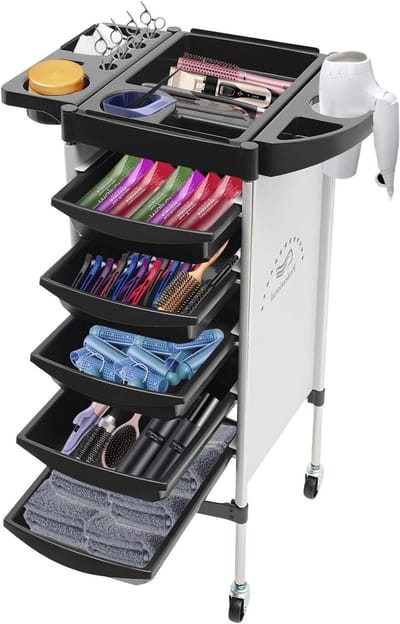 Kapperswagen Salon Trolley - Serveertrolley Opbergwagen - Schoonheidssalon Organiseren - 6 Etages 5 Laden - 36 x 85.5 cm - Wit