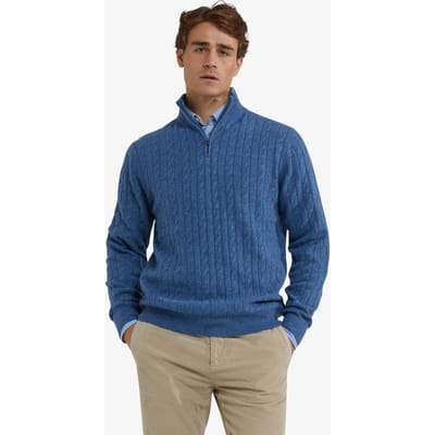 McGregor Cable Zip Mock Sweater Worker Blue Size: XXL | Sweaters Outlet | Heren | Blauw