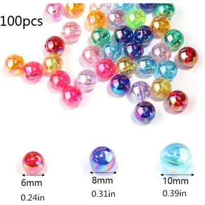 100 pièces Mélange de Perles Acryliques Couleur AB Irisées à Couleurs Changeantes Perles Rondes pour la Fabrication de Bijoux, Perles pour l'Artisanat DIY pour la Fabrication de Bijoux, Artisanat Créatif 6mm