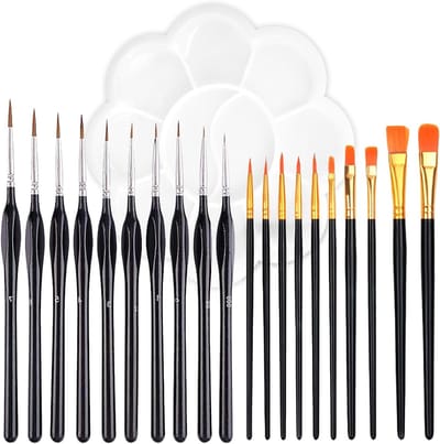 Complete Set van 21 Fijne Detailpenselen voor Schilderen, Nail Art en Modelbouw - Inclusief Waterverfkwasten en Palet
