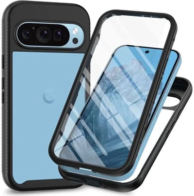 Hoesje met Ingebouwde Screenprotector Geschikt voor Google Pixel 9 / 9 Pro | Full Protect valbescherming | Schokbestendige Beschermhoes tegen Vallen | Shockproof | Doorzichtig / Zwart