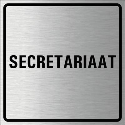 Secretariaat bordje, geborsteld aluminium 150 x 150 mm