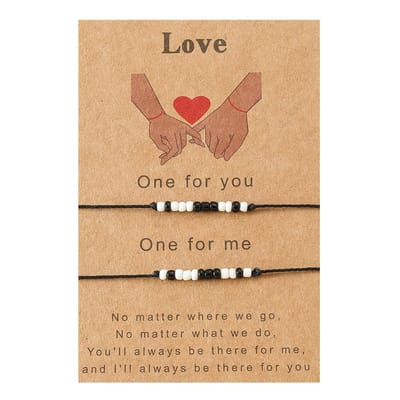 Vriendschapsarmbandjes voor 2 met Zwarte & Witte Kraaltjes - Zwarte Bandjes - BFF Armbandjes op Cadeau kaartje - Pax Amare