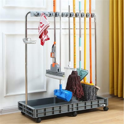 Schoonmaakwagen - Conciërge kar - Huishoudelijk werk - Roestvrij staal - 115 cm hoog - Zilver