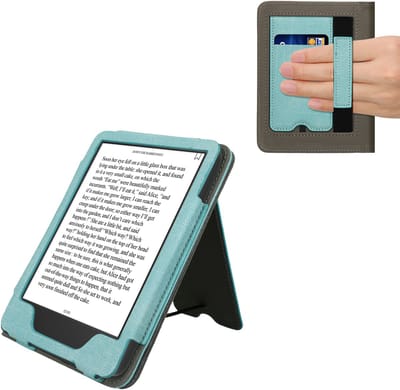 kwmobile flip cover voor e-reader - geschikt voor Amazon Kindle (2022/2024) - Van imitatieleer en -suède - In mintgroen / donkergrijs