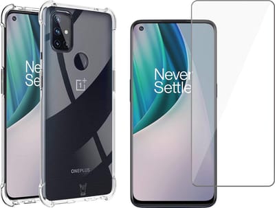 Hoesje geschikt voor OnePlus Nord N10 - Anti Shock Proof Siliconen Back Cover Case Hoes Transparant - Tempered Glass Screenprotector