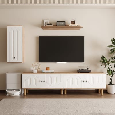 MODFU - Woonwandset - Gesneden Deurpanelen - Moderne Stijl - Woonkamer - Spaanplaat En MDF - Wit En Naturel
