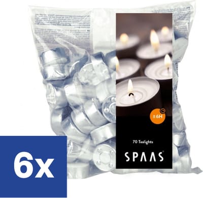 Spaas Theelichtjes Waxinelicht Wit - 6 branduren - 6 x 70 stuks