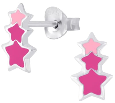 Joy|S - Zilveren 3 sterren oorbellen ster roze