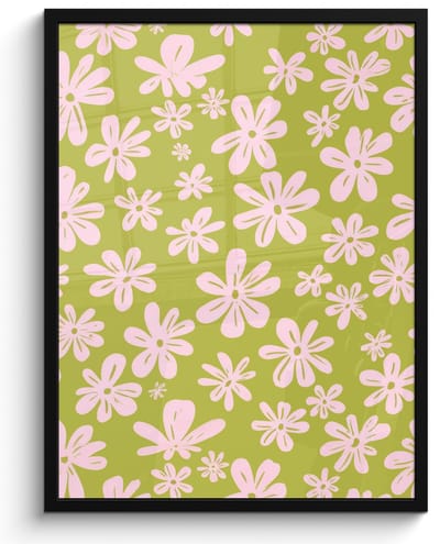 Poster in lijst - Fotolijst 60x80 cm - Posters - Bloemen - Roze - Getekend - Patroon - Posterlijst zwart - Decoratie - Wanddecoratie woonkamer - Muurdecoratie slaapkamer