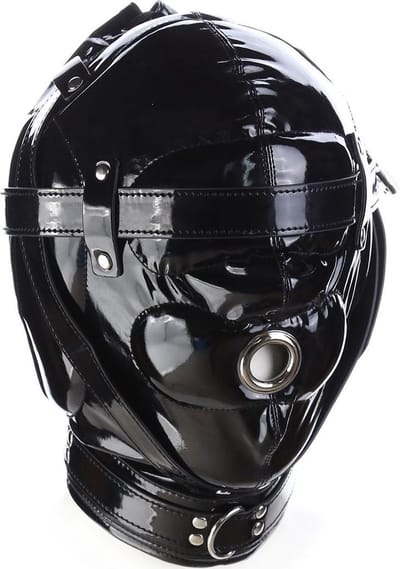 Banoch - Foraminis Hood Shiny Black - Zwart bondage glans masker van PU Leer | BDSM