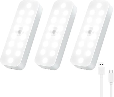LED Nachtlampje - Nachtlampje met Bewegingssensor - Draadloze Led Lamp - 3 Stuks - Wit licht 6000k - Magnetisch - Met licht- Met dag/nacht- en bewegingsdetectie - Draadloos op Batterij - Wandlamp - Type-c opladen - Batterijduur tot 30 dagen