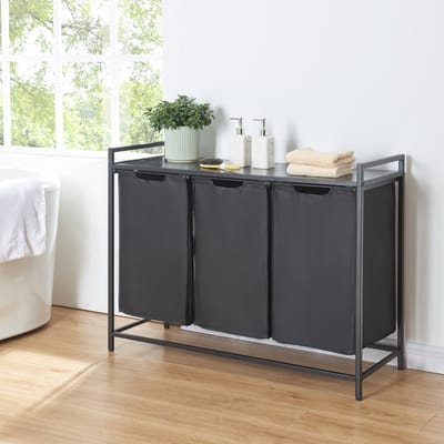Wasmand Saltvik met 3 zakken 75,5x102,5x38 cm zwart