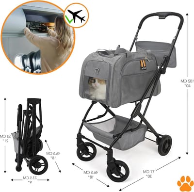 Huisdier Reissysteem - 3-in-1 Draagsysteem - Veilig Vervoer - Compact Opvouwbaar - Max 12kg - Grijs