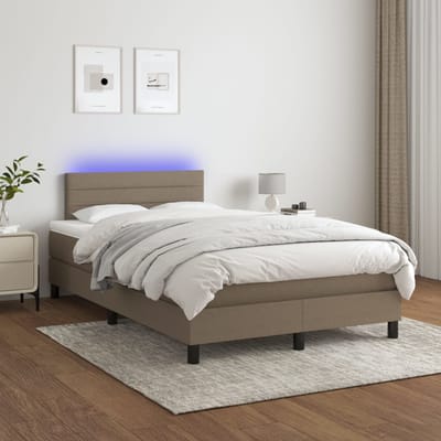 vidaXL - Boxspring - met - matras - en - LED - stof - taupe - 120x200 - cm