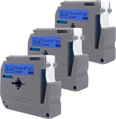 DULA Brother Compatible label tape- M-K531 - 3 cassettes - Brother P-Touch - Zwart op blauw - 12mm x 8m