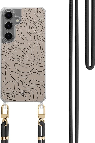 Casimoda® hoesje met koord - Geschikt voor Samsung S24 - Abstract Lines - Afneembaar koord - TPU/polycarbonaat - Bruin/beige