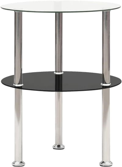 Bijzettafel met planken - Sidetable glas - Woonkamer inrichten - Twee glazen bladen - 38 x 50 cm - Zwart transparant