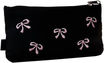 Etui met Strik - Pennenzak Make-up Tas - Bureau Organisatie - Grote Capaciteit - 19x11cm - Zwart