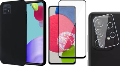 Hoesje geschikt voor Samsung Galaxy A52s - Fluweelzachte Backcover - Zwart - Met Full Screenprotector en Camera Screen Protector
