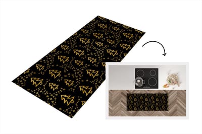 Keukenloper - Loper keuken - Kerstboom - Black en gold - Patronen - 120x50 cm - Keukenloper vinyl