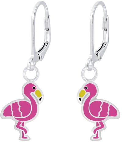 Joy|S - Zilveren flamingo oorbellen - roze vogel - leverback sluiting