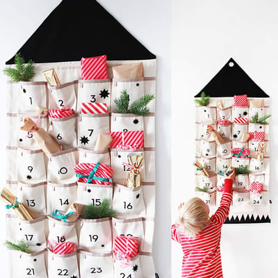 YYchan Adventskalender met 24 Vakjes om zelf te Vullen - Stoffen Hangbare Kalender met Zakjes - Kerstkalender met Opbergvakjes - Kerstdecoratie