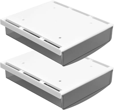 Set van 2 Onder Bureau Lades, 21x18x5.3cm Verstevigde Opbergruimte, Zelfklevende Organizer voor Kantoor, School en Thuisgebruik in Mat Zwart