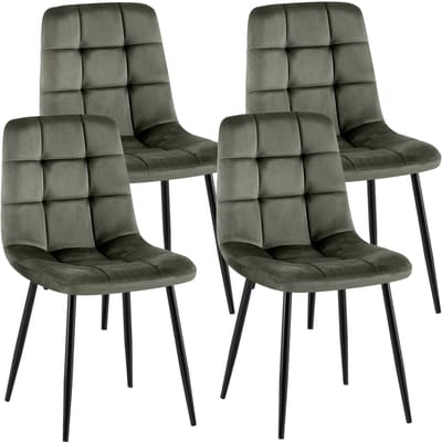 CLP Antibes Set van 4 Eetkamerstoelen - Zonder armleuning - Metaal frame - Velvet - Fluweel/antraciet