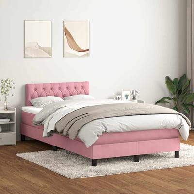 vidaXL - Boxspring - met - matras - en - LED - fluweel - roze - 120x220 - cm