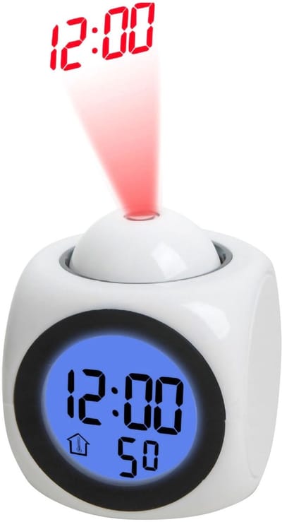 ONF3 - Wekker met projector - Digitale nachttafelklok - Muziek en spraakfunctie - Wit - Snooze-modus - Geschikt voor slaapkamer - USB-opladen
