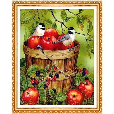 5D plein diamant Animal/oiseau pomme strass diamant peinture point de croix Kits motifs de broderie 20X30CM black