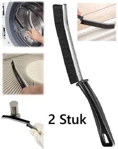 2x Veelzijdige Schoonmaakborstel/Spleetreinigingsborstel I Met Lange Steel I Schrobborstel/Voegenborstel I Ophangoog I Zwart