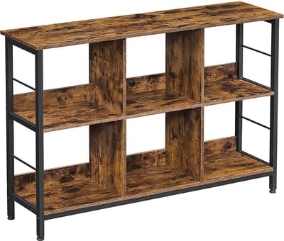 Boekenplank met 6 vakken in industriële stijl, vintage bruin-zwart