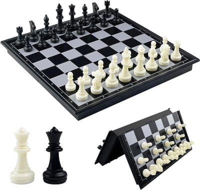 SVN® Magnetisch Schaakbord - Schaakspel met schaakstukken - Reis Schaakset - Zwart/Wit - 25cm x 25cm x 1cm