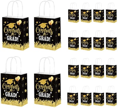 Dailygoods- Afscheidszakjes 12 Stuks - Afstudeergeschenkzakken - Traktatiezakken met Handvat - Feestgeschenken - Klein 6,3x3,1x8,25in - Zwart - Giftbags