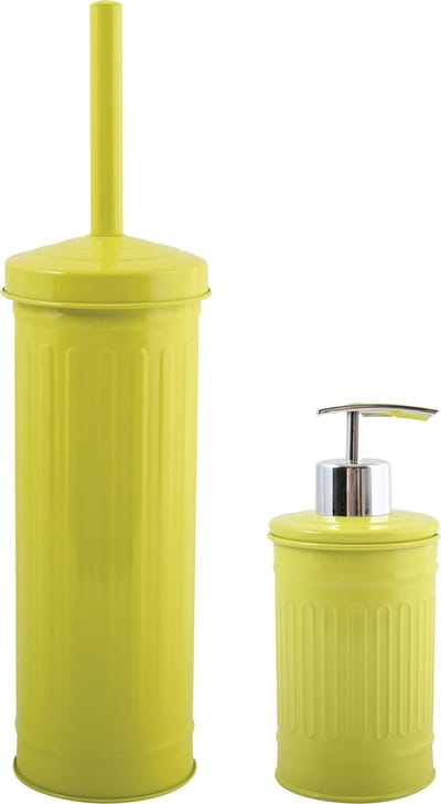 MSV Toiletborstel in houder 38 cm/zeeppompje 260 ml set Industrial - metaal - appel/lime groen