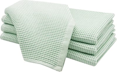 Famanu - Set van 4 groene katoenen wafelpique theedoeken 50x70 cm, biologisch katoen
