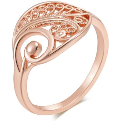 Bague de mariage brillante couleur or rose Mode Bague de mariage pour mariée Bijoux ethniques Bague creuse inhabituelle en forme de fleur Anneau quotidien pour femmes 10 beige