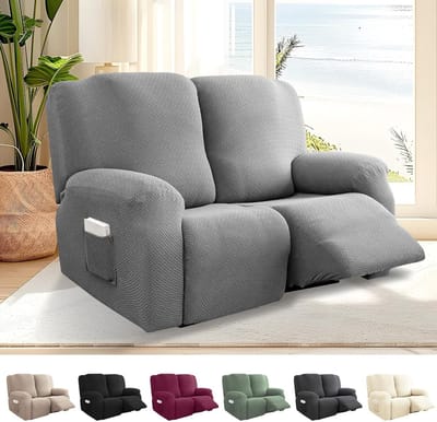 6-delige Recliner Stoelhoes - Stretch en Wasbare Bescherming voor Relaxstoelen met Pocket - Lichtgrijs