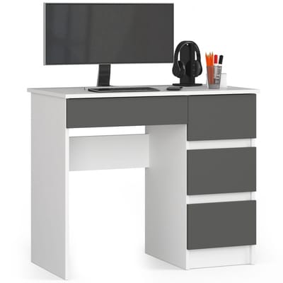 Bureau Rechts A-7 / Computerbureau / Computer Tafel / Bureautafel Rechts / Wit - Grafietgrijs / 90 x 77 x 50 cm
