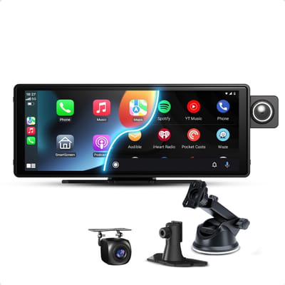 CarMe CarPlay Scherm 10 Inch - Inclusief 4K Dashcam en Achteruitrijcamera 6 Meter - Met Meegeleverde SD-Kaart - Apple CarPlay & Android Auto (Draadloos) - Touchscreen - Navigatiesysteem auto - Android Auto scherm