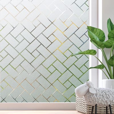 Privacy Film voor Glasramen 30 x 200 cm, Vierkant Patroon, Melkglas Effect, Zonnebescherming, Zelfklevend en Opaak voor Deuren en Ramen in Huis