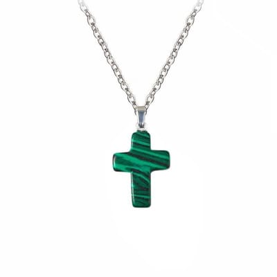 Fako Bijoux® - Ketting - Kruisje Mini - Malachiet - Natuursteen - 18x25mm - 50cm