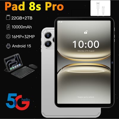 Nieuwe Pad 8s Pro Originele 10.1 inch Android 15 Tablet 4G 5G Dual SIM Kaart Kindertablets Globale Versie 22GB+2TB 10000mAh Tablet
