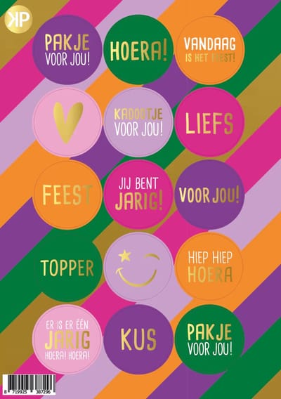 15 luxe Sticker- sluitsticker - Stickervel - 15 stickers - goudfolie - feest - pakje voor jou - hoera - smiley - trakteren - verjaardag - funky color