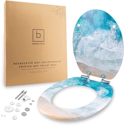 Benkstein Wc-bril – turquoise tide – antibacterieel duroplast toiletbril met softclose & snelsluiting – afneembaar en bedrukt design
